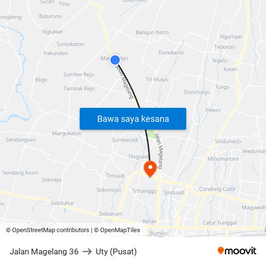 Jalan Magelang 36 to Uty (Pusat) map