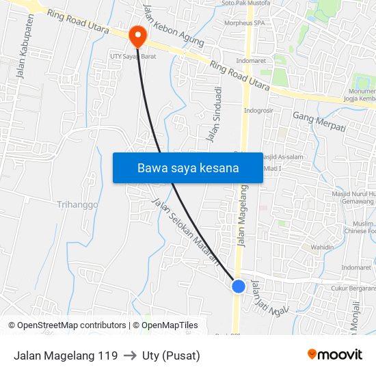 Jalan Magelang 119 to Uty (Pusat) map