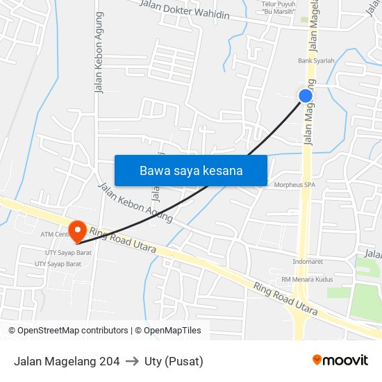 Jalan Magelang 204 to Uty (Pusat) map