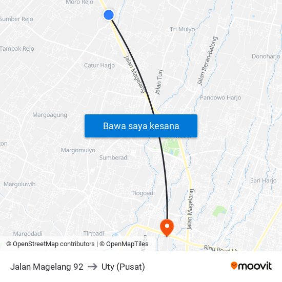 Jalan Magelang 92 to Uty (Pusat) map