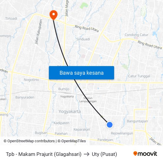 Tpb - Makam Prajurit (Glagahsari) to Uty (Pusat) map