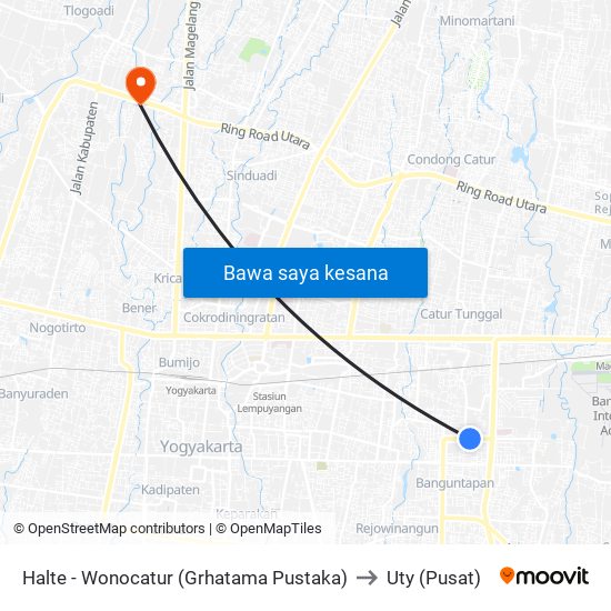 Halte - Wonocatur (Grhatama Pustaka) to Uty (Pusat) map