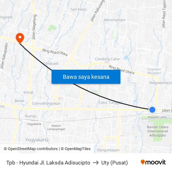 Tpb - Hyundai Jl. Laksda Adisucipto to Uty (Pusat) map