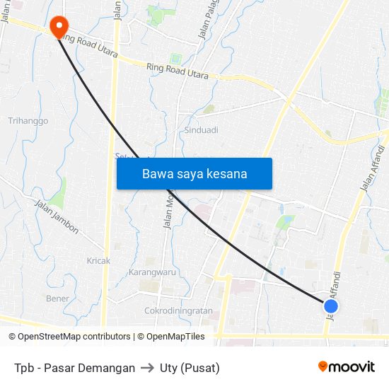 Tpb - Pasar Demangan to Uty (Pusat) map