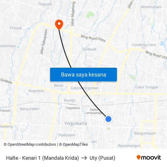 Halte - Kenari 1 (Mandala Krida) to Uty (Pusat) map