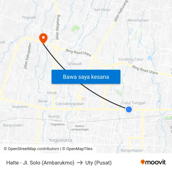 Halte - Jl. Solo (Ambarukmo) to Uty (Pusat) map