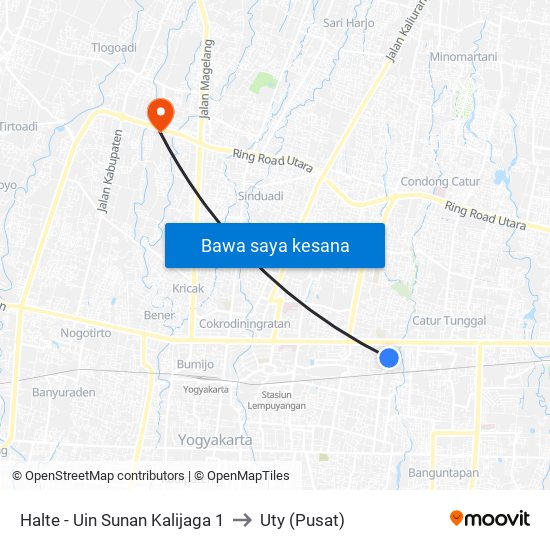 Halte - Uin Sunan Kalijaga 1 to Uty (Pusat) map