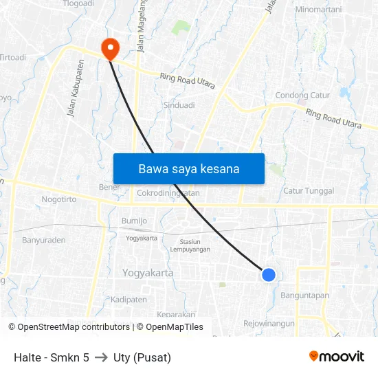 Halte - Smkn 5 to Uty (Pusat) map