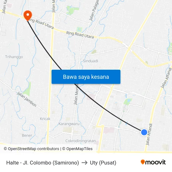 Halte - Jl. Colombo (Samirono) to Uty (Pusat) map