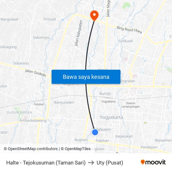 Halte - Tejokusuman (Taman Sari) to Uty (Pusat) map