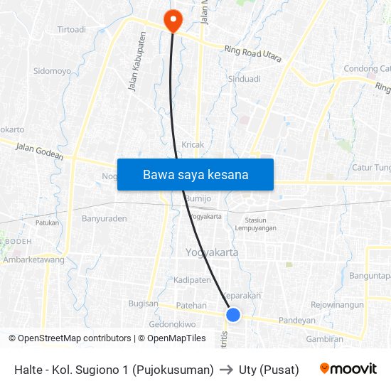 Halte - Kol. Sugiono 1 (Pujokusuman) to Uty (Pusat) map