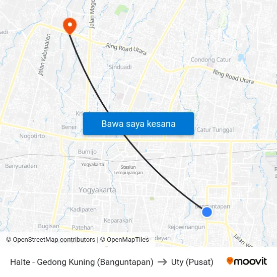 Halte - Gedong Kuning (Banguntapan) to Uty (Pusat) map