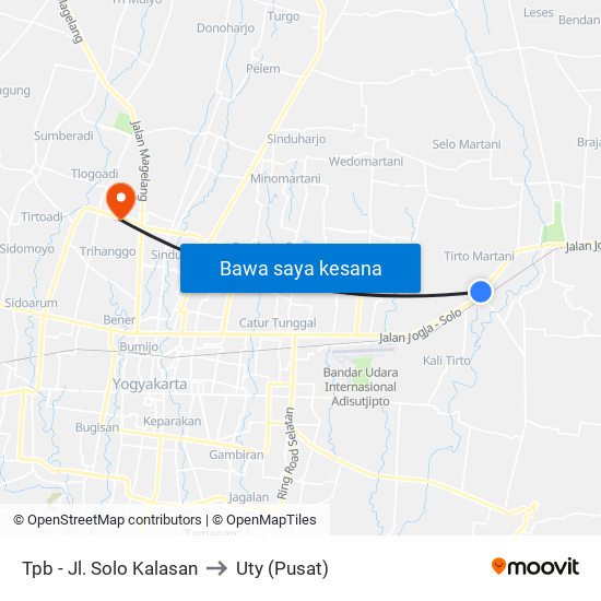 Tpb - Jl. Solo Kalasan to Uty (Pusat) map