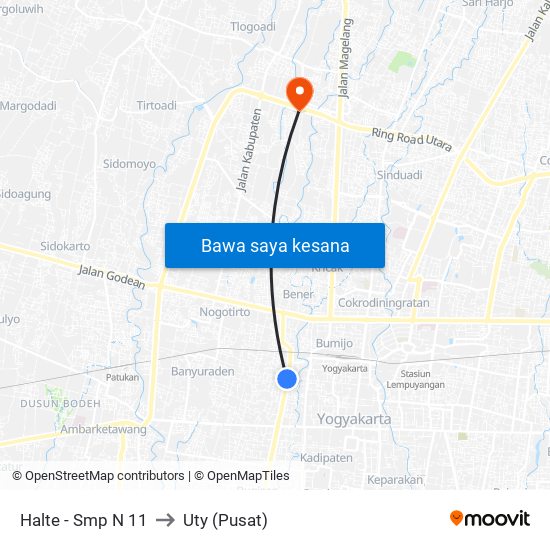 Halte - Smp N 11 to Uty (Pusat) map