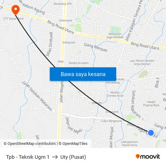 Tpb - Teknik Ugm 1 to Uty (Pusat) map