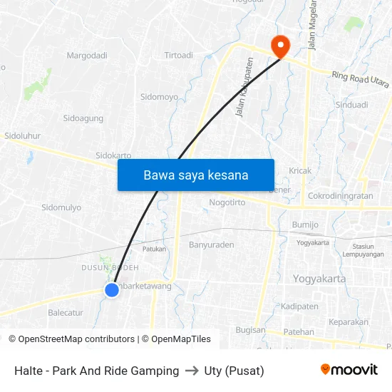 Halte - Park And Ride Gamping to Uty (Pusat) map