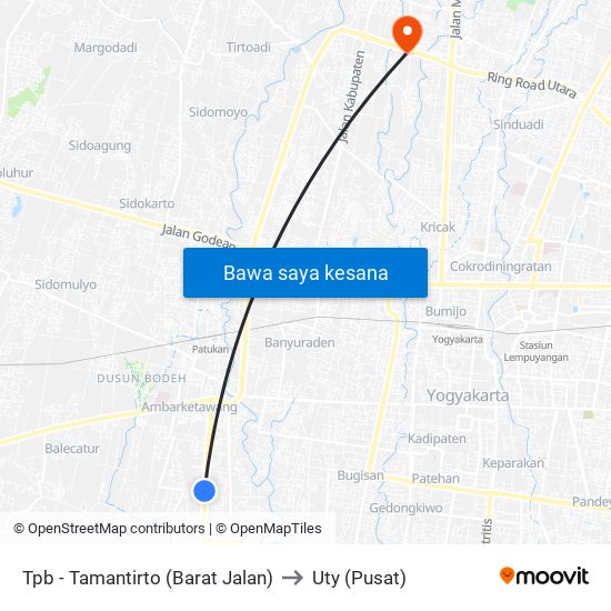 Tpb - Tamantirto (Barat Jalan) to Uty (Pusat) map