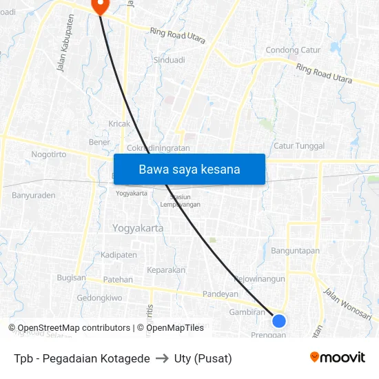 Tpb - Pegadaian Kotagede to Uty (Pusat) map