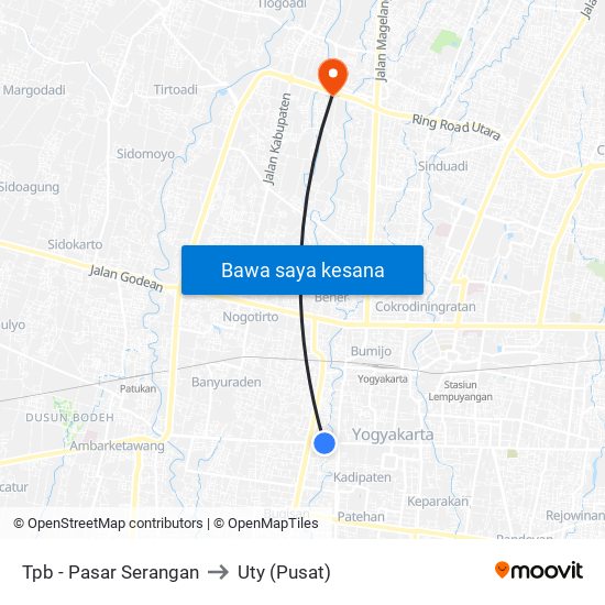 Tpb - Pasar Serangan to Uty (Pusat) map