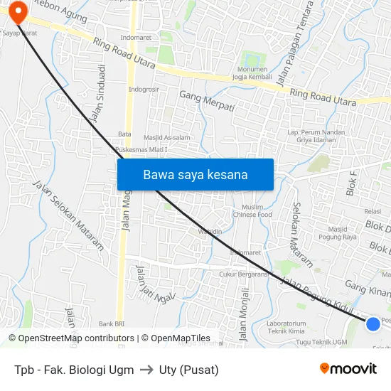 Tpb - Fak. Biologi Ugm to Uty (Pusat) map