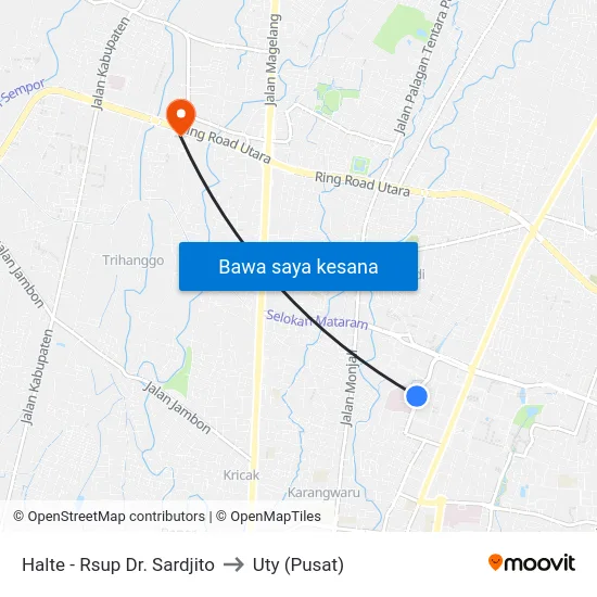 Halte - Rsup Dr. Sardjito to Uty (Pusat) map
