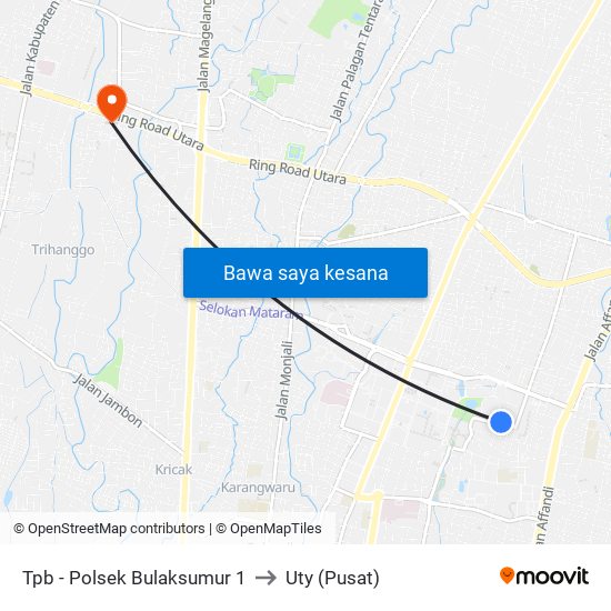 Tpb - Polsek Bulaksumur 1 to Uty (Pusat) map