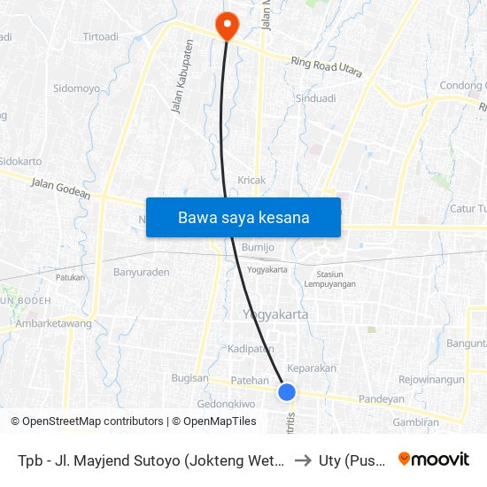 Tpb - Jl. Mayjend Sutoyo (Jokteng Wetan) to Uty (Pusat) map