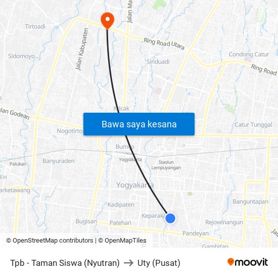 Tpb - Taman Siswa (Nyutran) to Uty (Pusat) map