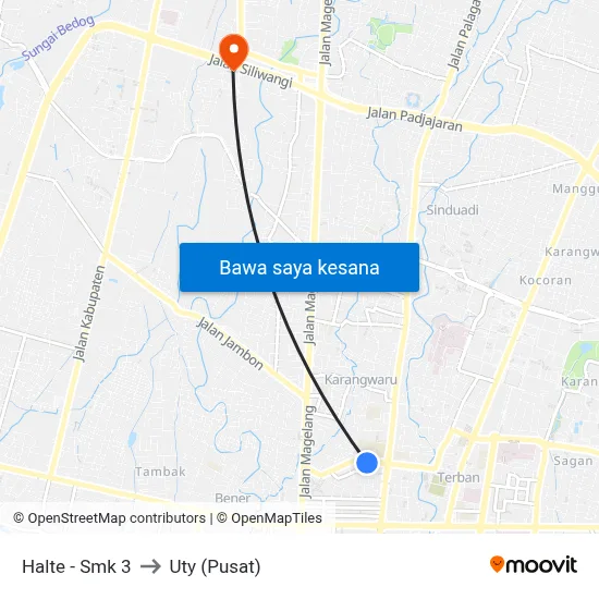 Halte - Smk 3 to Uty (Pusat) map