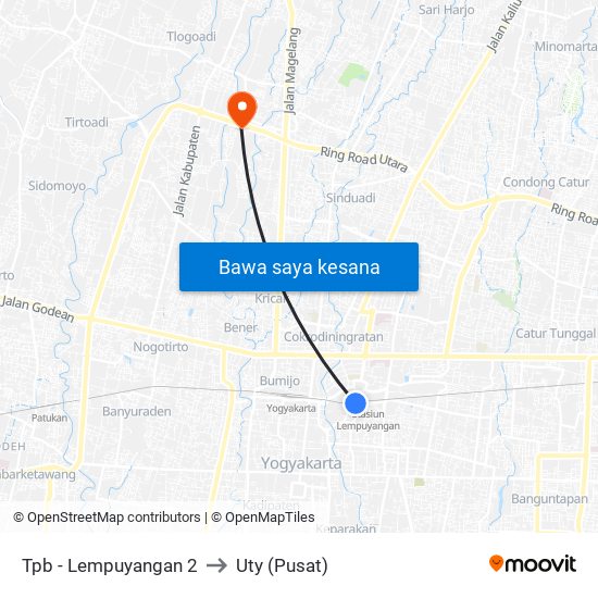 Tpb - Lempuyangan 2 to Uty (Pusat) map