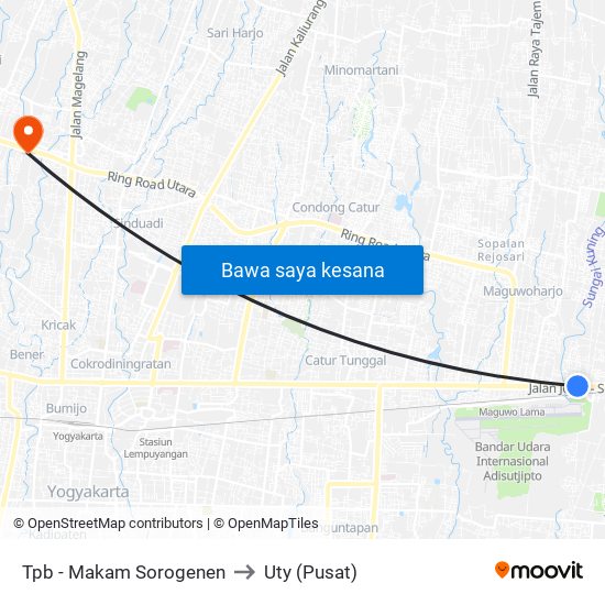 Tpb - Makam Sorogenen to Uty (Pusat) map