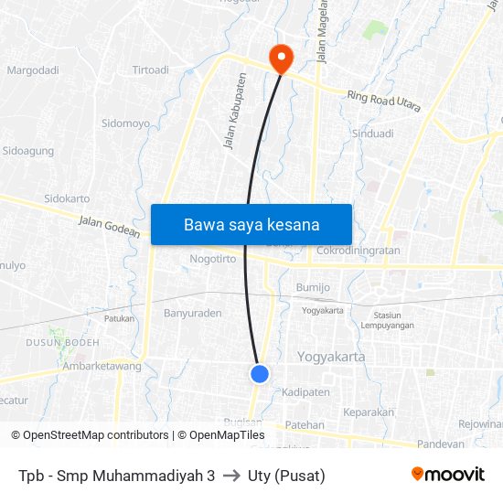 Tpb - Smp Muhammadiyah 3 to Uty (Pusat) map