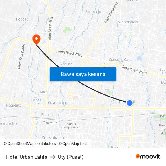 Hotel Urban Latifa to Uty (Pusat) map