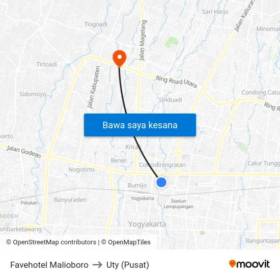 Favehotel Malioboro to Uty (Pusat) map