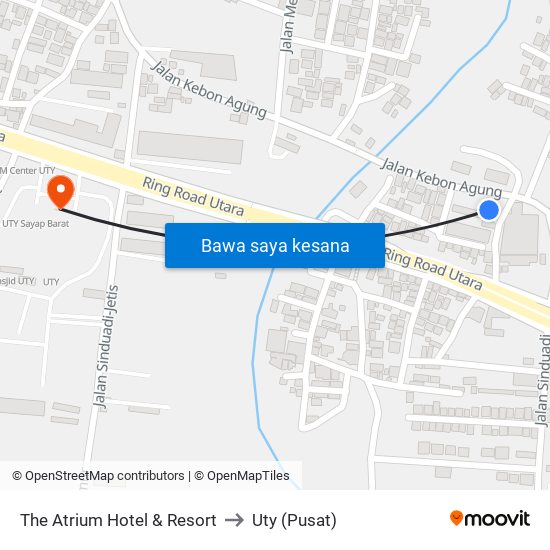 The Atrium Hotel & Resort to Uty (Pusat) map