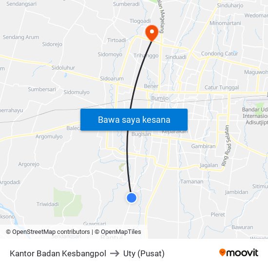 Kantor Badan Kesbangpol to Uty (Pusat) map