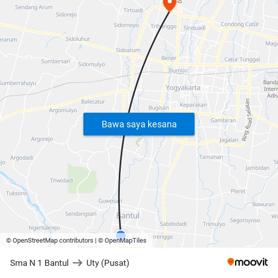 Sma N 1 Bantul to Uty (Pusat) map