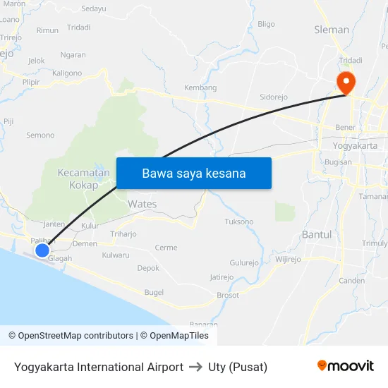 Yogyakarta International Airport to Uty (Pusat) map