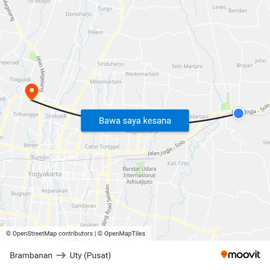 Brambanan to Uty (Pusat) map
