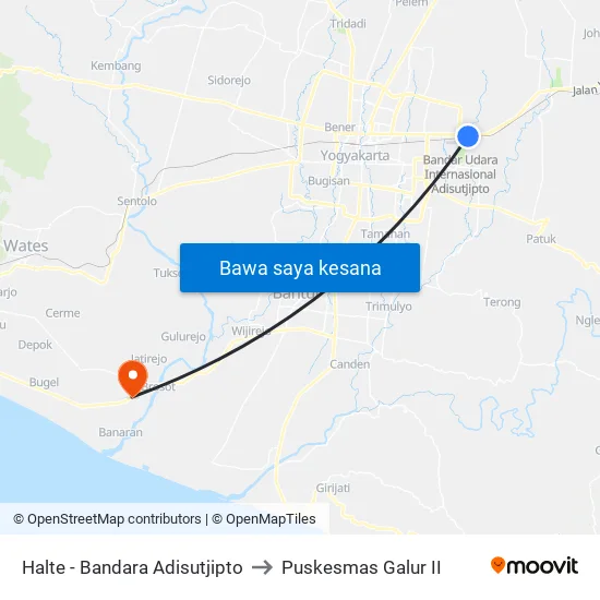 Bandara Adisutjipto to Puskesmas Galur II map