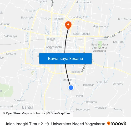 Jalan Imogiri Timur 2 to Universitas Negeri Yogyakarta map