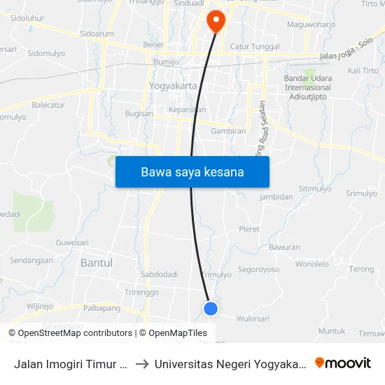 Jalan Imogiri Timur 12 to Universitas Negeri Yogyakarta map