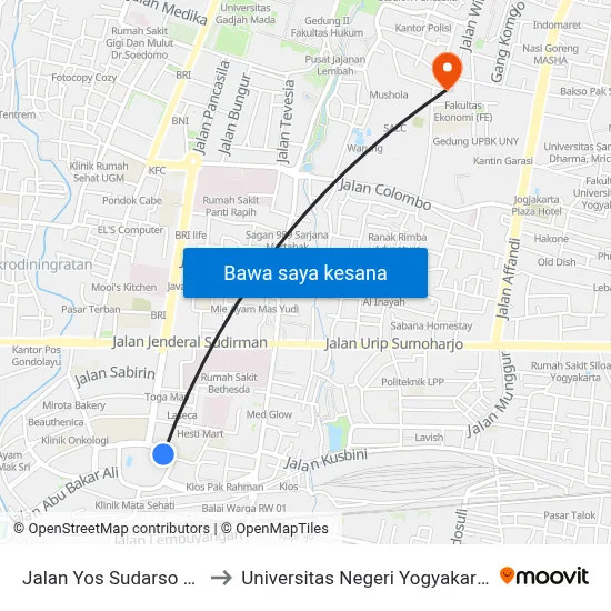 Jalan Yos Sudarso 21 to Universitas Negeri Yogyakarta map