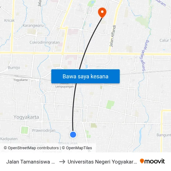 Jalan Tamansiswa 12 to Universitas Negeri Yogyakarta map