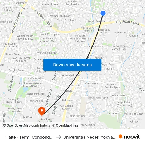 Halte - Term. Condongcatur to Universitas Negeri Yogyakarta map