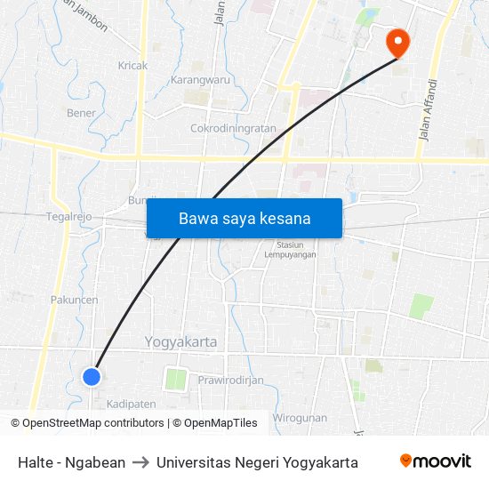 Halte - Ngabean to Universitas Negeri Yogyakarta map