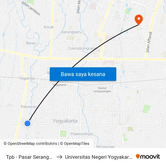 Tpb - Pasar Serangan to Universitas Negeri Yogyakarta map