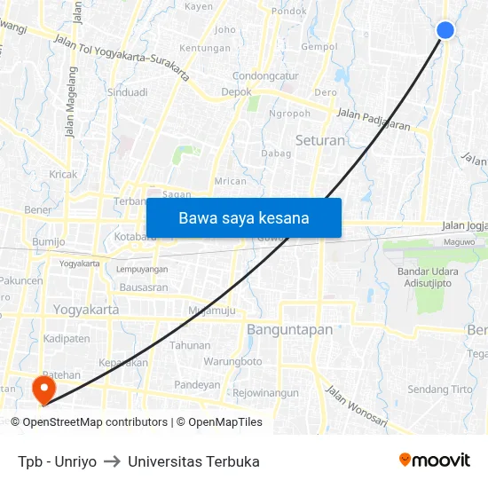 Tpb - Unriyo to Universitas Terbuka map