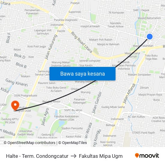 Halte - Term. Condongcatur to Fakultas Mipa Ugm map