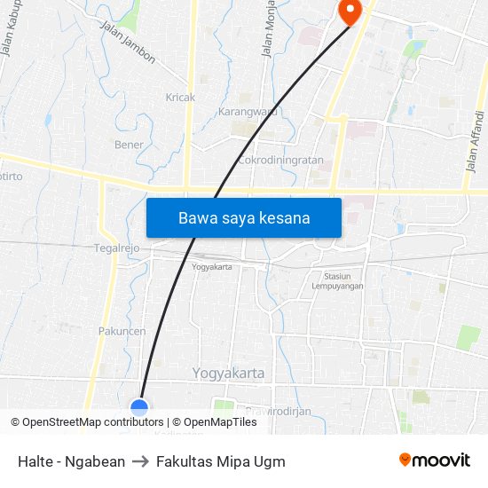 Halte - Ngabean to Fakultas Mipa Ugm map